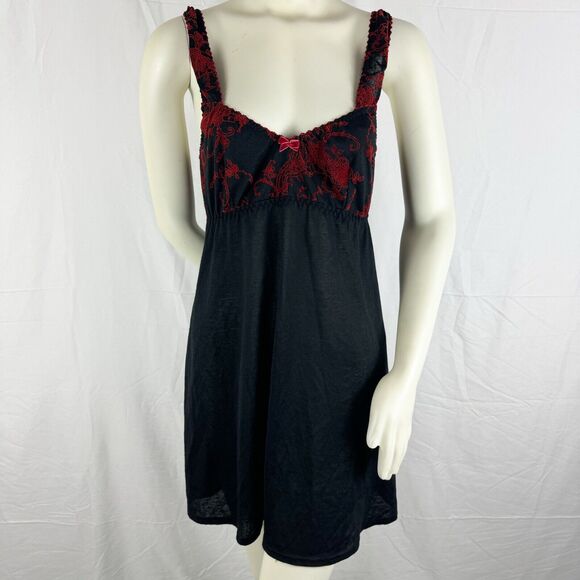 Vintage Cinema Etoile Knit Babydoll Slip Size L Black Red Semi Sheer Whimsygoth - Picture 1 of 8